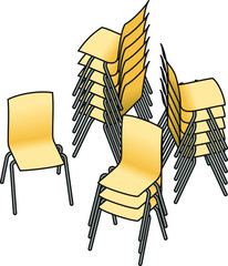 Collection of stacked chairs.
