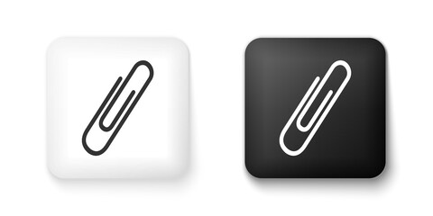 Black and white Paper clip icon isolated on white background. Square button. Vector.
