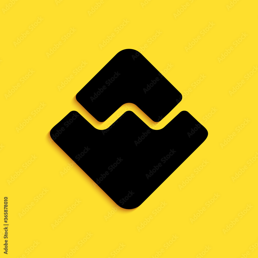 Poster black cryptocurrency coin waves icon isolated on yellow background. physical bit coin. digital curre