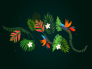 Tropical background for beach party events includes flowers and leaves for social media posts