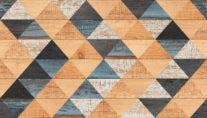 Vintage parquet floor with triangle pattern. Wood texture background.  Weathered seamless wooden wall.  