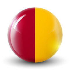 Fototapeta premium Glass light ball with Flag of Rome city. Round icon, badge or button. Roman urban symbol. Glossy realistic ball, 3D abstract vector illustration highlighted on a white background. Big bubble.
