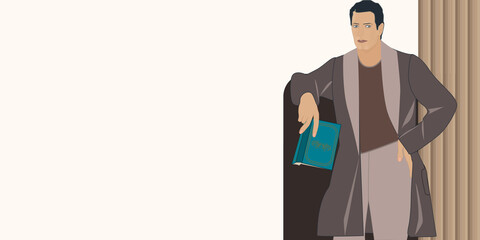 Reader, modern, elegant - in home clothes - vector. Hobby. Home hobby for reading