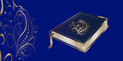 Book with abstract decor on the cover, exclusive, metal corners - ornament background - vector. Literature.