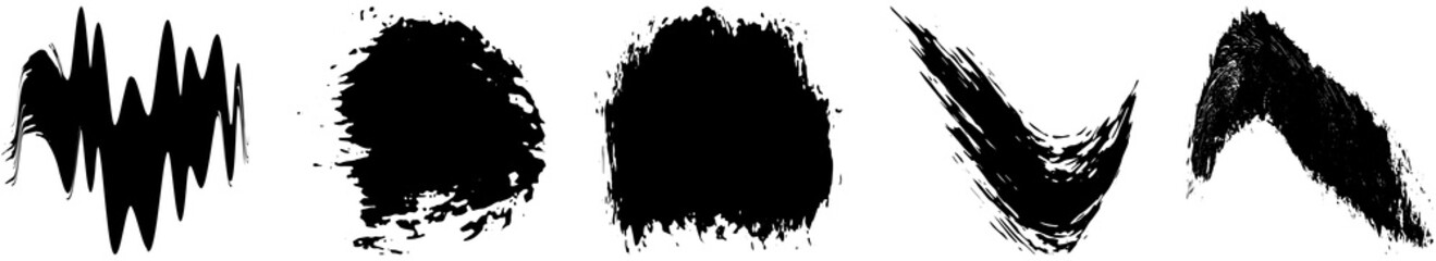 Set of black brush strokes with a dry brush