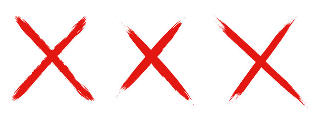 Set of grunge style crosses in red on white background