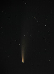 Obraz premium Stare selo, Ukraine, 16 July 2020. Neowise comet above the castle of Stare selo village in Ukraine.