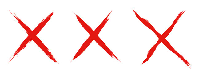 Set of grunge style crosses in red on white background