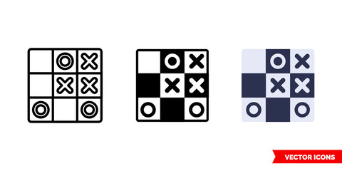 Tactics or Tic tac toe icon of 3 types. Isolated vector sign symbol.