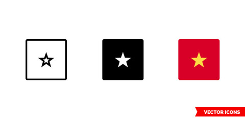 Vietnam flag icon of 3 types. Isolated vector sign symbol.