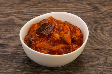 Eggplant saute with tomato and herbs