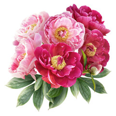 Pink peonies isolated on white background. Floral arrangement, bouquet of garden flowers. Can be...