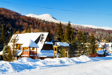 Polish mountain village Ustrzyki Gorne in Bieszczady National Park, Carpathian mountains range. Europe. © Milosz Maslanka