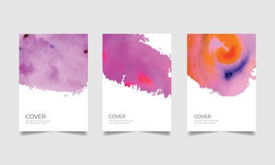 Vector set of 03 slides red-pink mixed luxurious hand-drawn watercolor premium cover design in white background. Great for flyer brochure annual sale report cover design surface project.