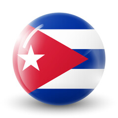 Glass light ball with flag of Cuba. Round sphere, template icon. Cuban national symbol. Glossy realistic ball, 3D abstract vector illustration highlighted on a white background. Big bubble.
