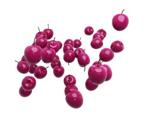 Falling cherries isolated on background, cherry in the air. 3d render