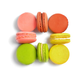 multicolored macaroons confectionery on a white background