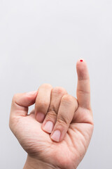Blood drop on fingertip prepare for checking the glucose level with a glucometer for examining...