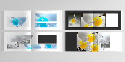 Vector layouts of horizontal presentation design templates for landscape design brochure, cover design, flyer, book design, magazine. Abstract composition with 3d balls or spheres.