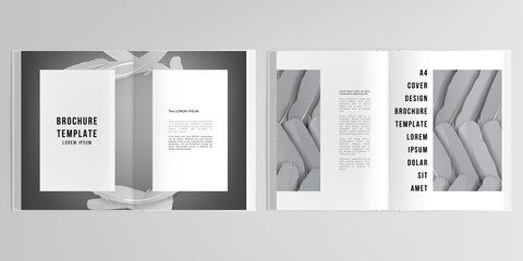 3d realistic vector layout of cover mockup templates for A4 bifold brochure, flyer, cover design, book design, magazine, brochure cover. Feathers, birds plumage in abstract style. Graphic pattern.