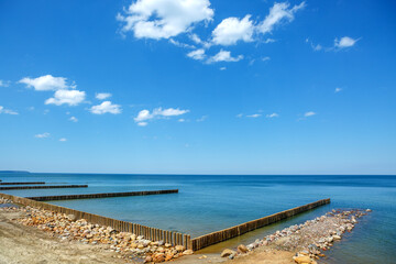 Breakwaters on the Baltic sea in clear weather.