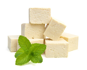 fried tofu on a white background 