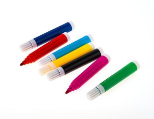 A set of colored markers. All colors of the rainbow. Office and school supplies.