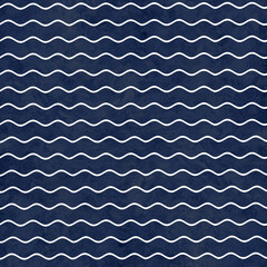 Seamless blue pattern. Wave lines on textured background