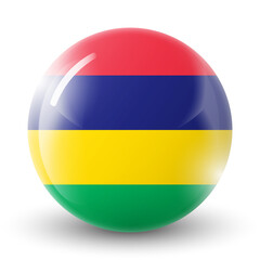 Fototapeta premium Glass light ball with flag of Mauritius. Round sphere, template icon. Mauritian national symbol. Glossy realistic ball, 3D abstract vector illustration highlighted on a white background. Big bubble.