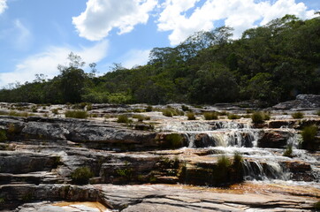 Waterfall in Rio Preto State Park in Minas Gerais at Cachoeira da Semper-Viva (translate to Always-Alive Waterfall, with is the popular name of Actinocephalus polyanthus)