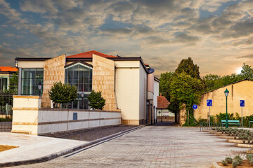 Fototapeta na wymiar Street view of Tokaj downtown with the theater building