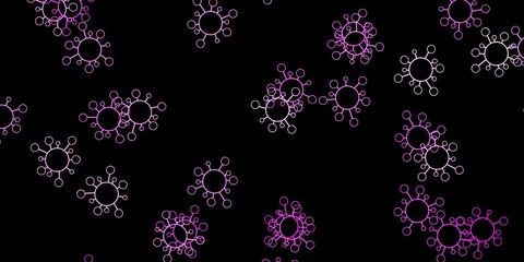 Dark pink vector background with covid-19 symbols.