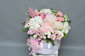 
compositions of fresh flowers in a box