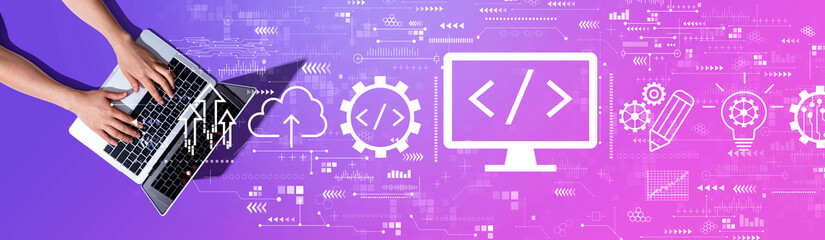 Web development concept with woman using a laptop computer