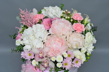 
compositions of fresh flowers in a box