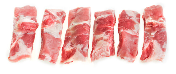 Sliced raw pork ribs on a white background, isolate