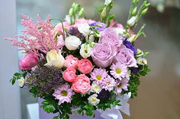 
compositions of fresh flowers in a box