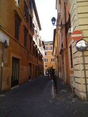 View of a narrow street in Rome in Italy.