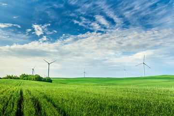 Wind turbine in the field. Wind power energy concept