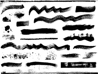 Splatter Paint Texture. Rough background. Different shape splashes. Set of watercolor stains. Black and white graphics. Can be used as background for text or as a design element.