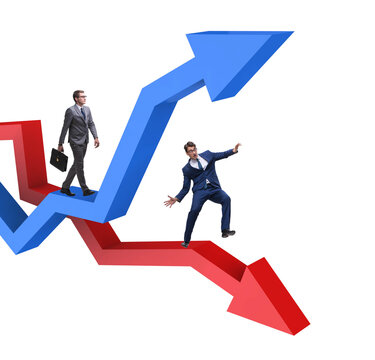 Opposite growth and decliine charts with businessman