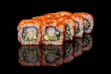 Sushi on a black hundred percent black background