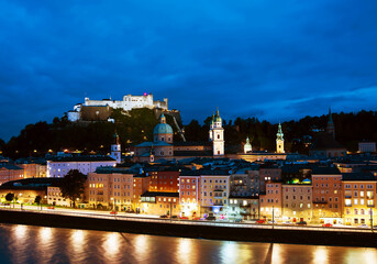 Naklejka premium View of the historic city of Salzburg, Salzburger Land, Austria