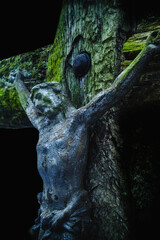 Crucifixion of Jesus Christ. Very ancient wooden statue.