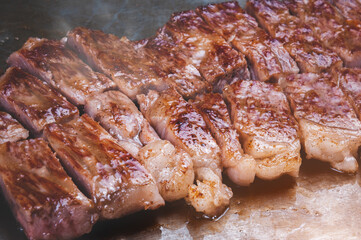 Japanese wagyu beef steak teppanyaki.