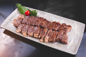 Japanese wagyu beef steak teppanyaki.