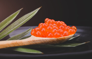 Salmon roe group with black background.