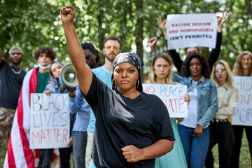 black african american people are tired of enduring humiliation and insults, they protest in the streets and parks. black lives matter concept