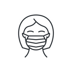 Covid-19, coronavirus line icon, woman in medical mask line icon.
