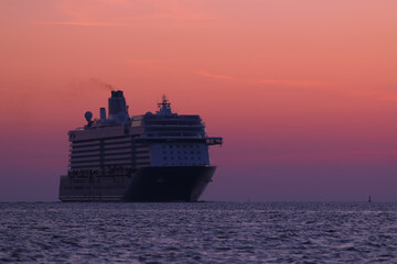 giant cruise ship at dawn